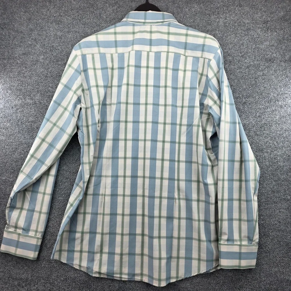 Mizzen+Main Men Trim Fit Plaid Performance Dress Shirt Blue Green XL Long Sleeve